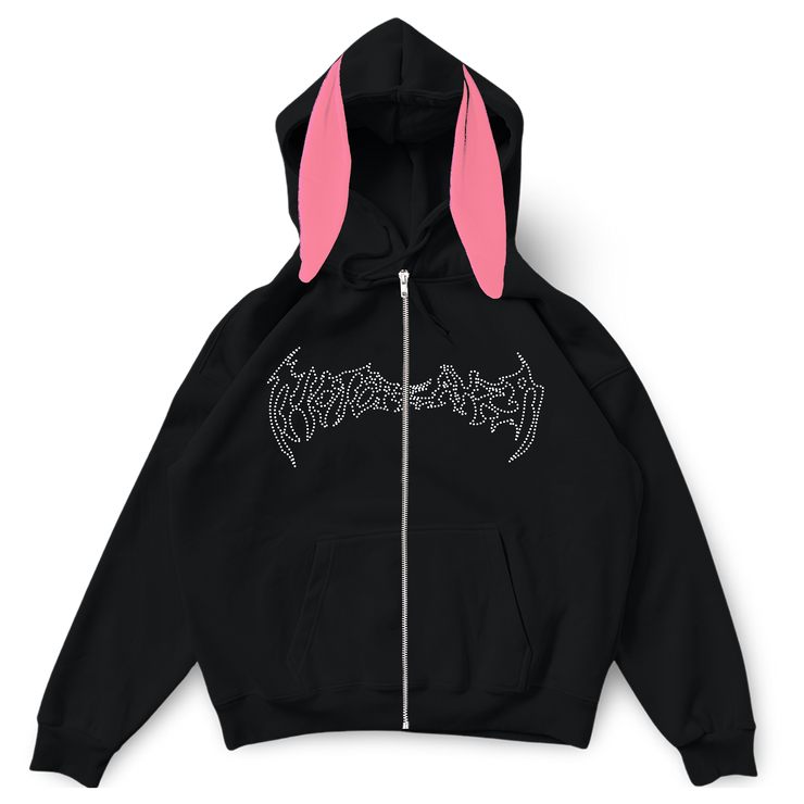 Rhinestone zip-up bunny hoodie